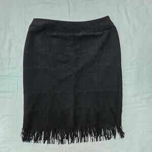 Studio 253 Black Suede Fringe Seamed Pencil Skirt With Side Zip